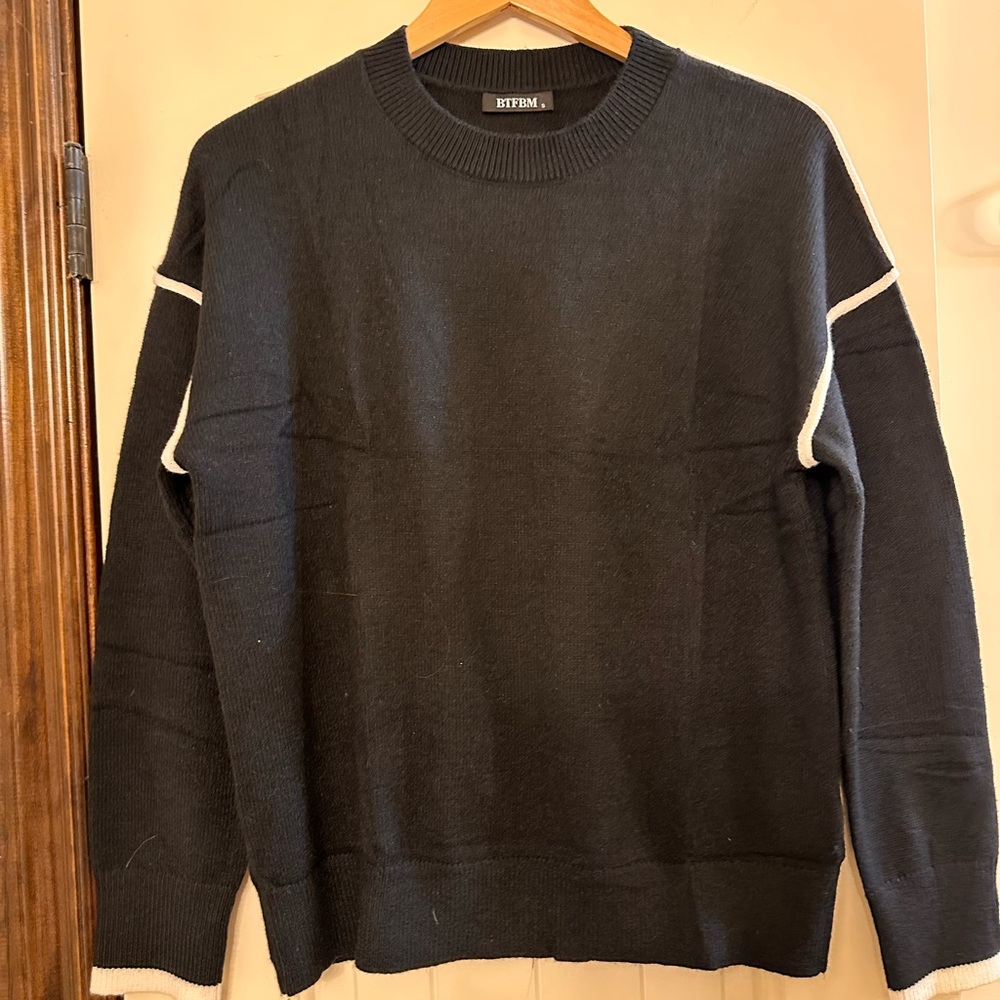 BTFBM Black Crewneck with Cream Piping — Sporty Chic